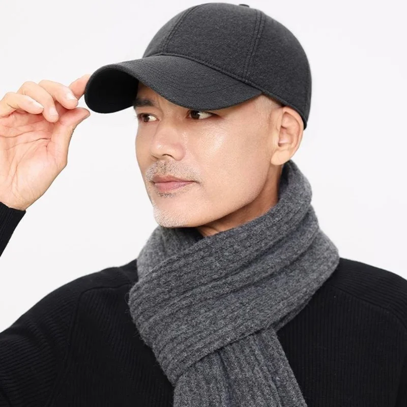 Gorra de béisbol térmica de lana para invierno para personas de mediana edad y mayores, con orejeras plegables