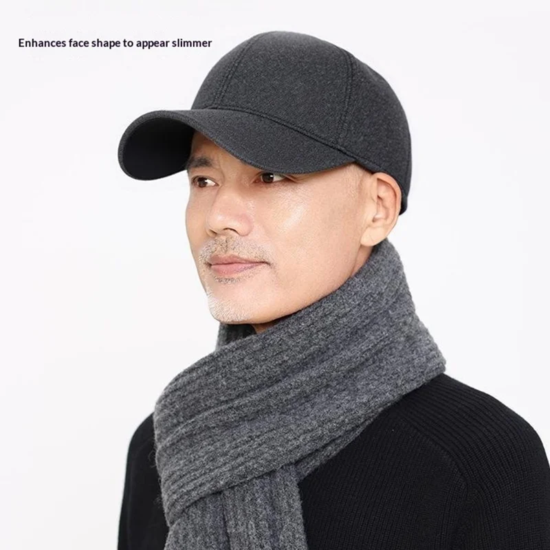 Gorra de béisbol térmica de lana para invierno para personas de mediana edad y mayores, con orejeras plegables