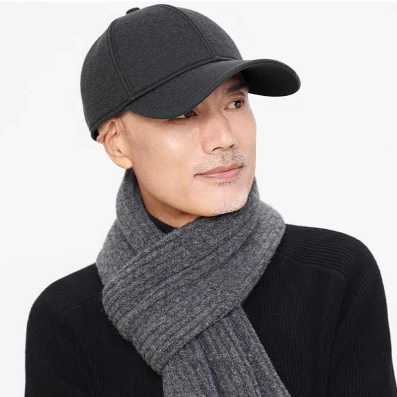 Gorra de béisbol térmica de lana para invierno para personas de mediana edad y mayores, con orejeras plegables