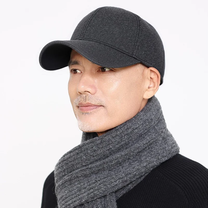 Gorra de béisbol térmica de lana para invierno para personas de mediana edad y mayores, con orejeras plegables