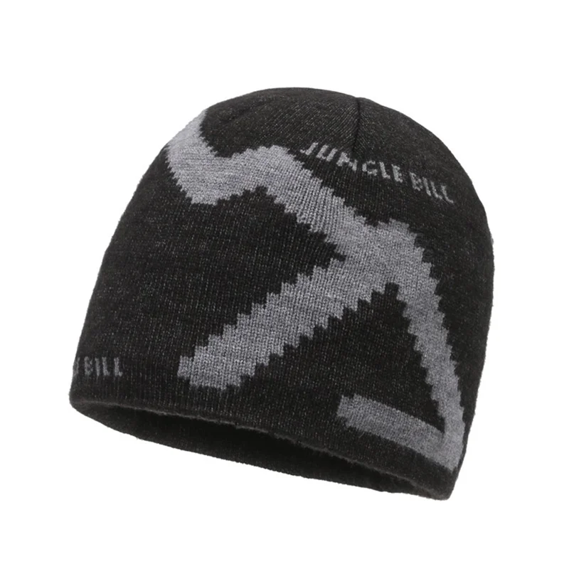 JUNGLE BILL Herren Wintermütze mit geometrischem Muster, Outdoor-Thermal-Strickmütze – Dunkelgrau