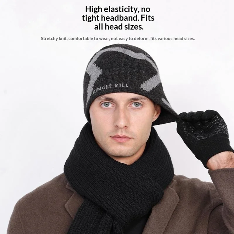 JUNGLE BILL Herren Wintermütze mit geometrischem Muster, Outdoor-Thermal-Strickmütze – Dunkelgrau