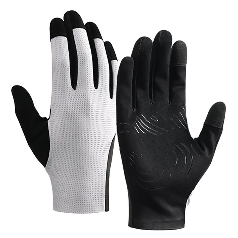 DY63 زوج واحد من قفازات الدراجات التي تعمل باللمس، قفازات بأصابع كاملة مقاومة للانزلاق للدراجات على الطرق - M / أبيض