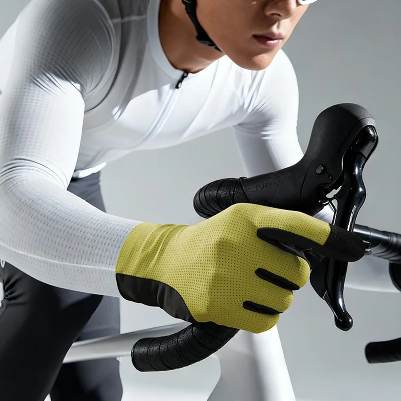 DY63 زوج واحد من قفازات الدراجات التي تعمل باللمس، قفازات بأصابع كاملة مقاومة للانزلاق للدراجات على الطرق - M / أبيض