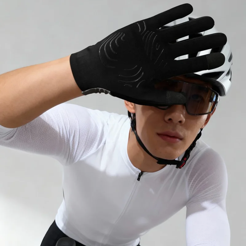 DY63 زوج واحد من قفازات الدراجات التي تعمل باللمس، قفازات بأصابع كاملة مقاومة للانزلاق للدراجات على الطرق - M / أبيض
