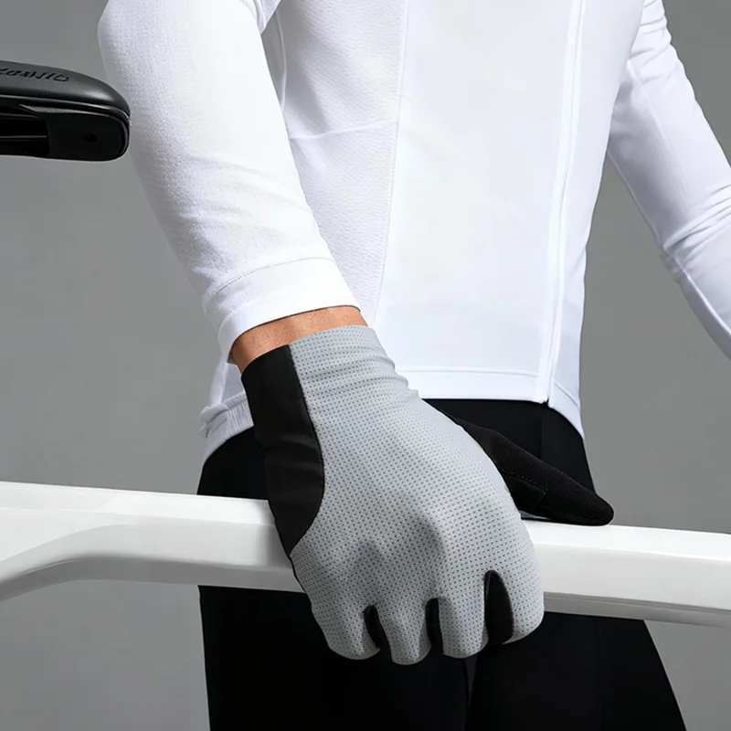 DY63 زوج واحد من قفازات الدراجات التي تعمل باللمس، قفازات بأصابع كاملة مقاومة للانزلاق للدراجات على الطرق - M / أبيض