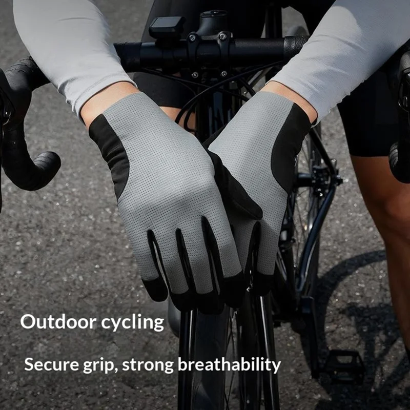 DY63 زوج واحد من قفازات الدراجات التي تعمل باللمس، قفازات بأصابع كاملة مقاومة للانزلاق للدراجات على الطرق - M / أبيض
