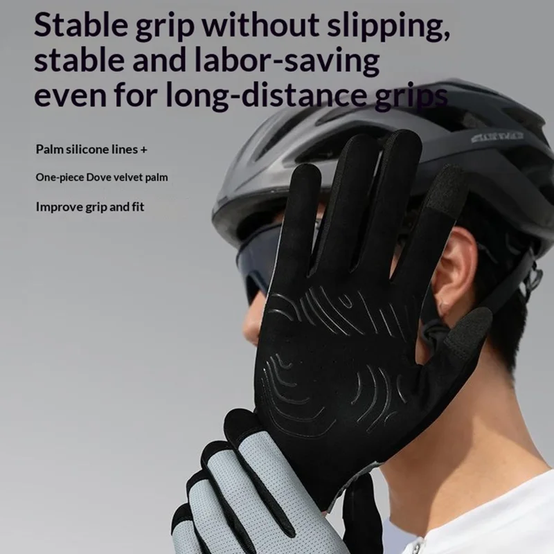 DY63 زوج واحد من قفازات الدراجات التي تعمل باللمس، قفازات بأصابع كاملة مقاومة للانزلاق للدراجات على الطرق - M / أبيض