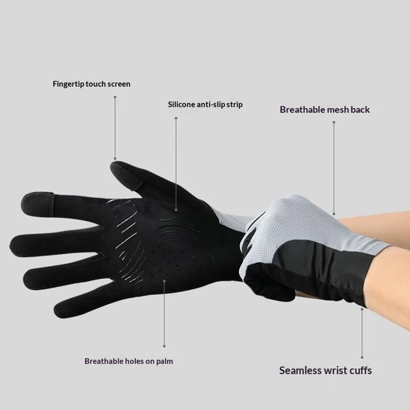 DY63 زوج واحد من قفازات الدراجات التي تعمل باللمس، قفازات بأصابع كاملة مقاومة للانزلاق للدراجات على الطرق - M / أبيض