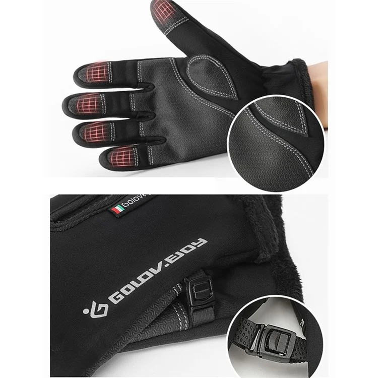 GOLOVEJOY DB03 1 Pair Winter Gloves Touch Screen Warm Gloves Anti-Slip Windproof Zipper Mittens for Cycling Riding Running - Black / S