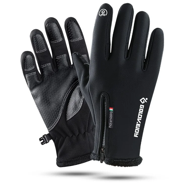 GOLOVEJOY DB03 1 Pair Winter Gloves Touch Screen Warm Gloves Anti-Slip Windproof Zipper Mittens for Cycling Riding Running - Black / S