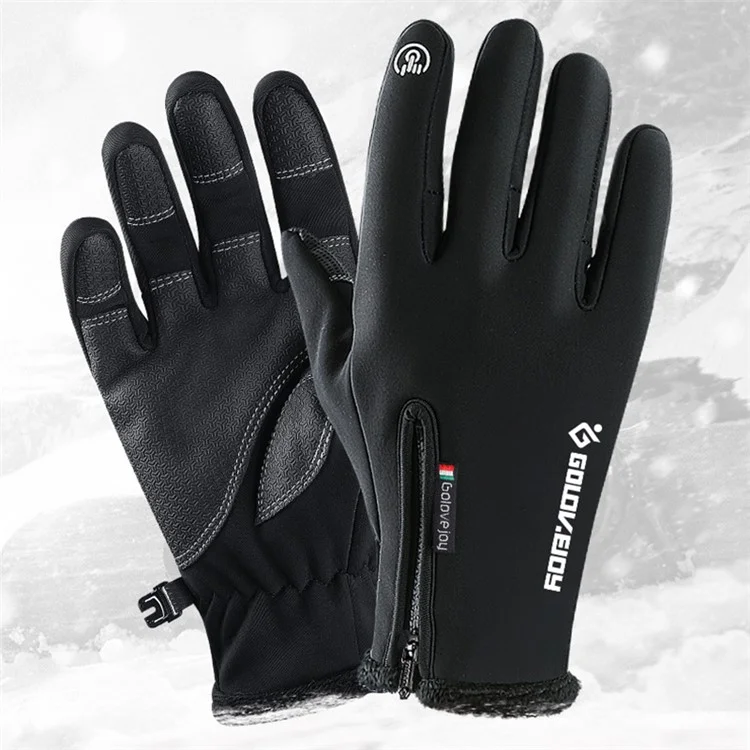 GOLOVEJOY DB03 1 Pair Winter Gloves Touch Screen Warm Gloves Anti-Slip Windproof Zipper Mittens for Cycling Riding Running - Black / S