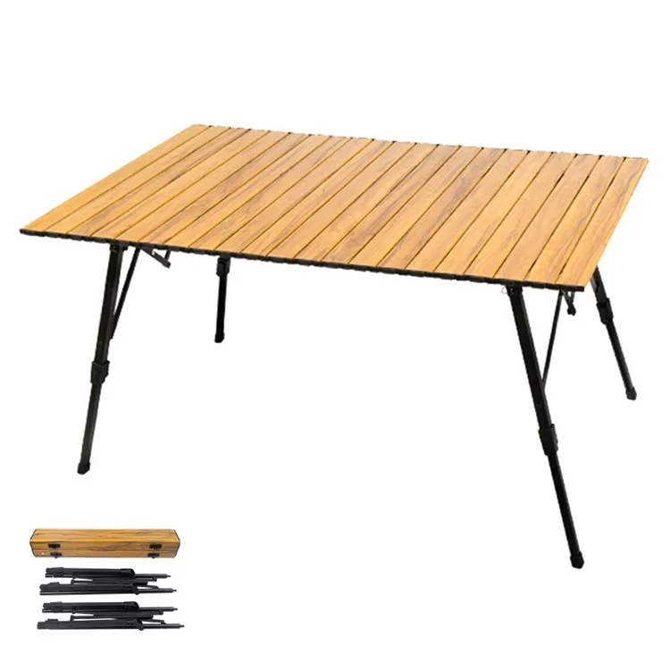 120x70 cm Para la Barbacoa Picnic Party Wood Grain Roll Arriba Aleación de Aluminio Levante Mesa de Campamento Mesa Plegable al Aire Libre