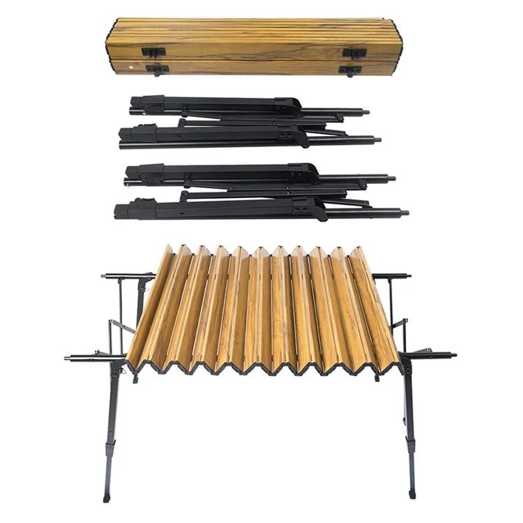120x70 cm Para la Barbacoa Picnic Party Wood Grain Roll Arriba Aleación de Aluminio Levante Mesa de Campamento Mesa Plegable al Aire Libre