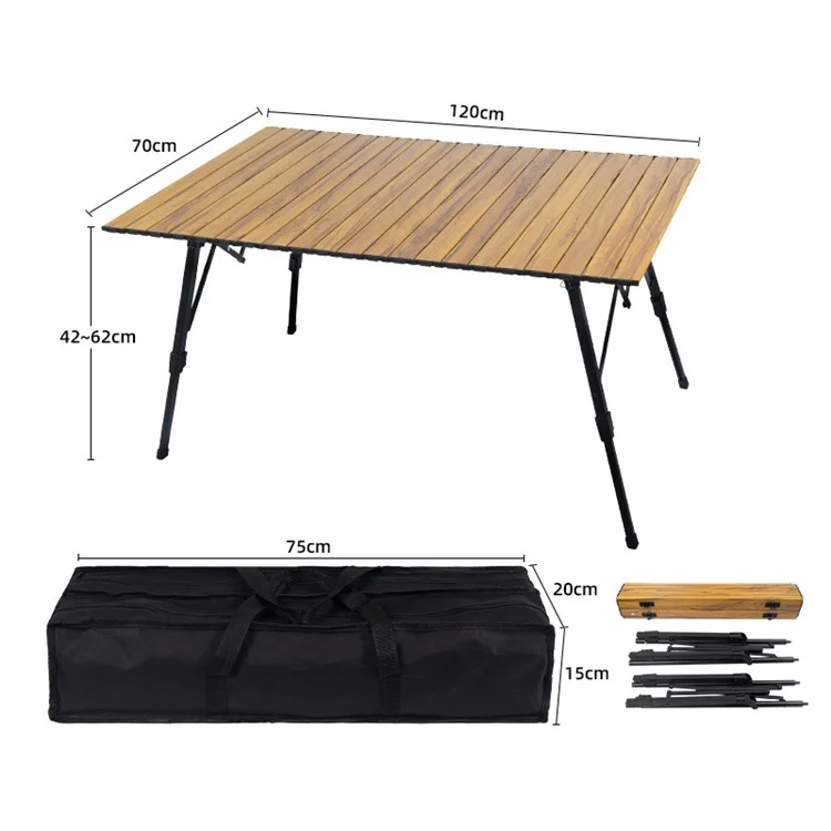 120x70 cm Para la Barbacoa Picnic Party Wood Grain Roll Arriba Aleación de Aluminio Levante Mesa de Campamento Mesa Plegable al Aire Libre