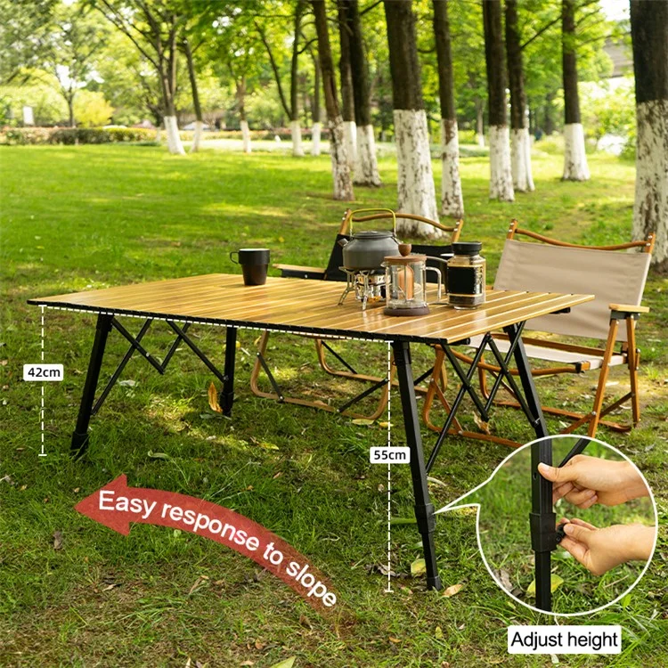 120x70 cm Para la Barbacoa Picnic Party Wood Grain Roll Arriba Aleación de Aluminio Levante Mesa de Campamento Mesa Plegable al Aire Libre