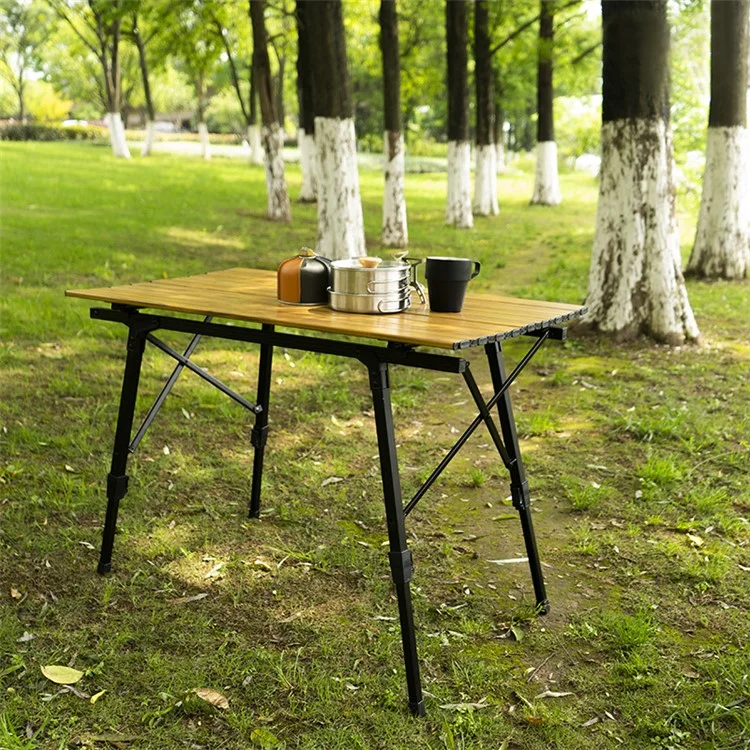 120x70 cm Para la Barbacoa Picnic Party Wood Grain Roll Arriba Aleación de Aluminio Levante Mesa de Campamento Mesa Plegable al Aire Libre