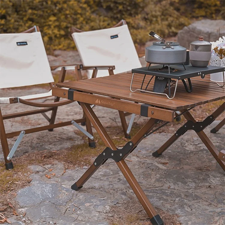 SHINETRIP A370-H0M 90cm Folding Camping Table Outdoor Portable Desk Beech Wood Barbecue Table (Black Walnut)