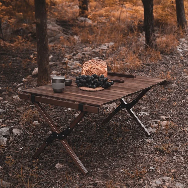SHINETRIP A370-H0M 90cm Folding Camping Table Outdoor Portable Desk Beech Wood Barbecue Table (Black Walnut)
