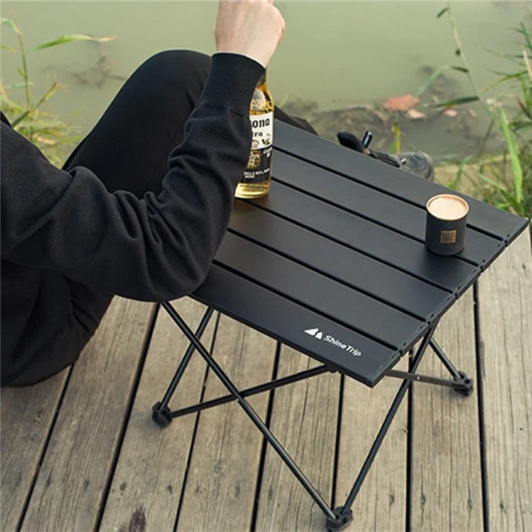 SHINETRIP A292-G0M Portable Foldable Table Outdoor Camping Picnic Aluminum Alloy Table Desk, Size M - Black