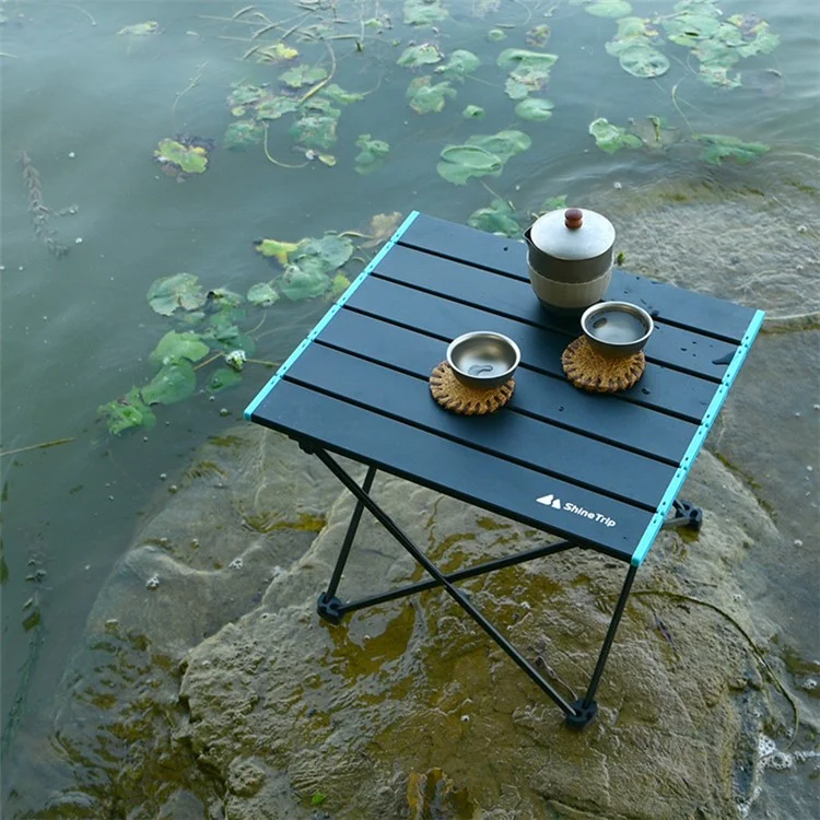 SHINETRIP A292-H0S Folding Camping Table Aluminum Alloy Desk for Outdoor Picnic BBQ, Size S - Midnight Black