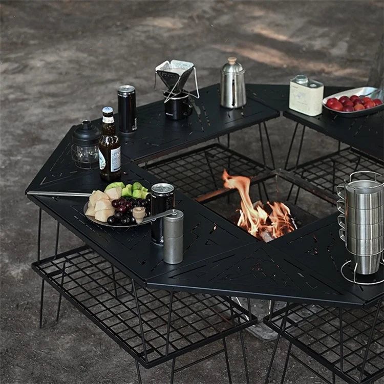 SHINETRIP A416-H00 Portable Camping Table Carbon Steel Folding Net Table for Outdoor Picnic BBQ, Black