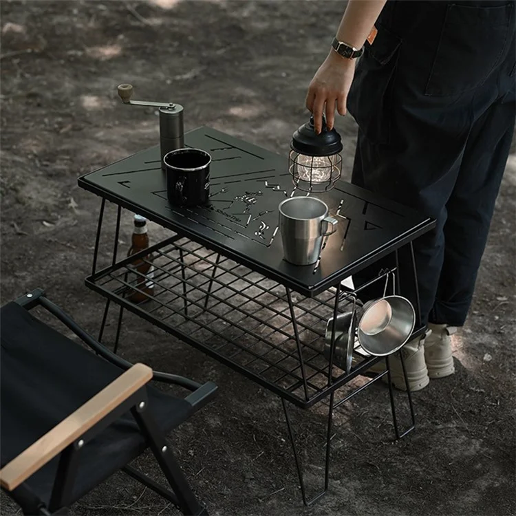 SHINETRIP A416-H00 Portable Camping Table Carbon Steel Folding Net Table for Outdoor Picnic BBQ, Black