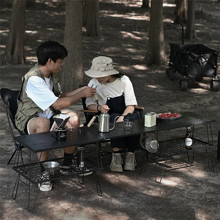 SHINETRIP A416-H00 Portable Camping Table Carbon Steel Folding Net Table for Outdoor Picnic BBQ, Black