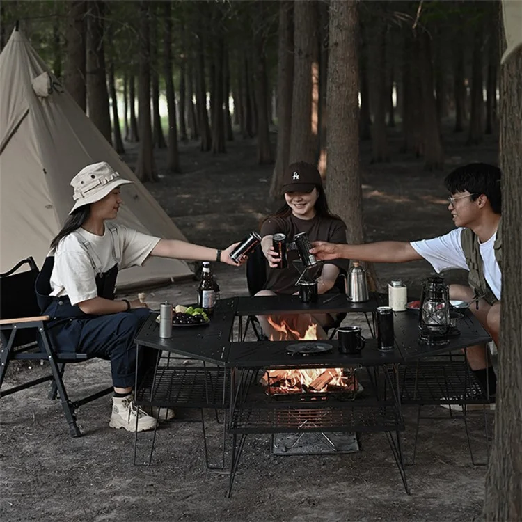 SHINETRIP A416-H00 Portable Camping Table Carbon Steel Folding Net Table for Outdoor Picnic BBQ, Black