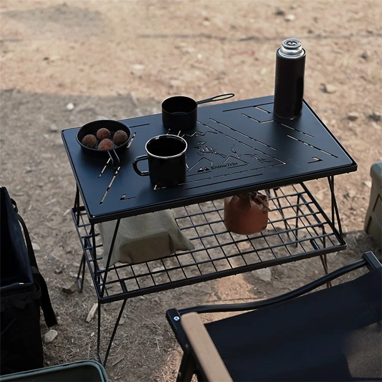 SHINETRIP A416-H00 Portable Camping Table Carbon Steel Folding Net Table for Outdoor Picnic BBQ, Black