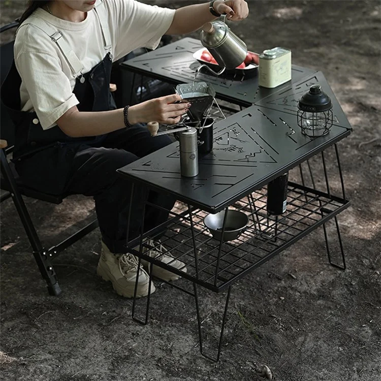 SHINETRIP A416-H00 Portable Camping Table Carbon Steel Folding Net Table for Outdoor Picnic BBQ, Black