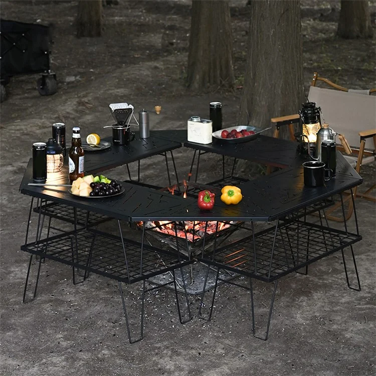 SHINETRIP A416-H00 Portable Camping Table Carbon Steel Folding Net Table for Outdoor Picnic BBQ, Black