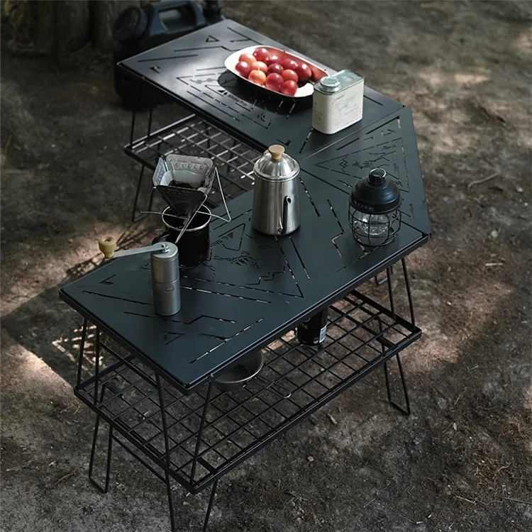 SHINETRIP A416-H00 Portable Camping Table Carbon Steel Folding Net Table for Outdoor Picnic BBQ, Black