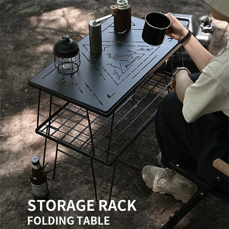 SHINETRIP A416-H00 Portable Camping Table Carbon Steel Folding Net Table for Outdoor Picnic BBQ, Black