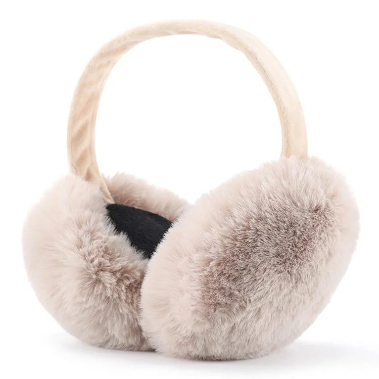 DEZ22 Ear Muffs Soft Plush+PP Cotton+Flexible Headband Ear Warmer Winter Outdoor Earmuff for Students Girls - Beige