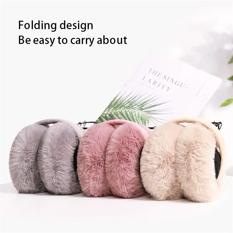 DEZ22 Ear Muffs Soft Plush+PP Cotton+Flexible Headband Ear Warmer Winter Outdoor Earmuff for Students Girls - Beige