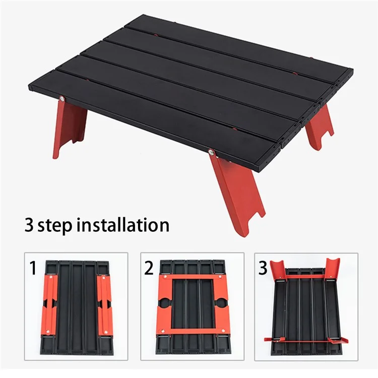 AOTU Outdoor Camping Mini Tavolo in Lega di Alluminio Ultra-leggero Pieghevole Tavolo Portatile - Nero Rosso 
