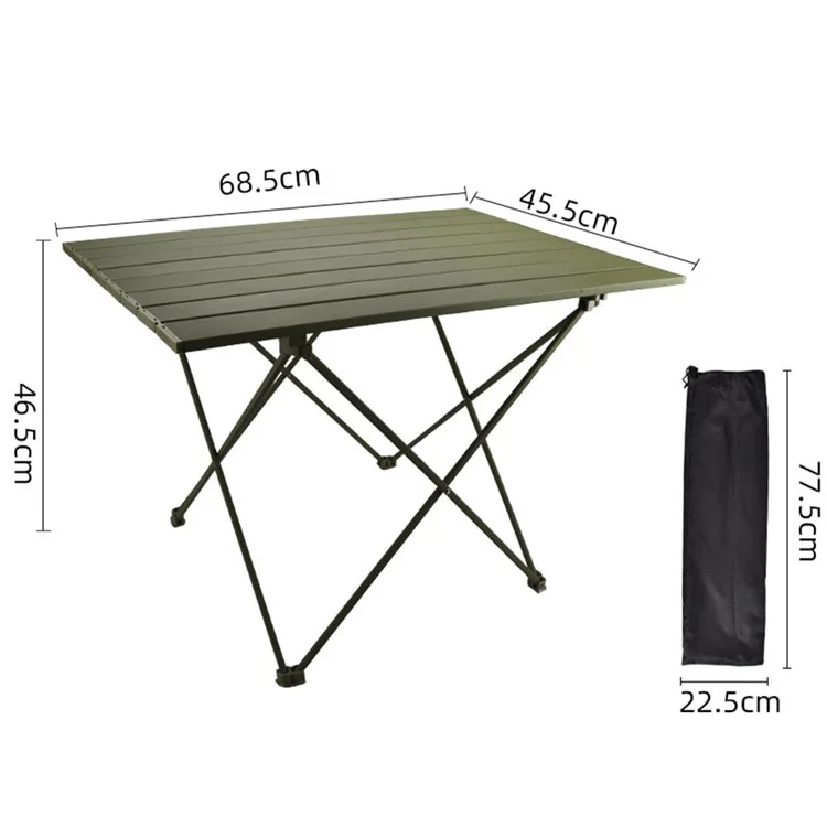 HALIN 68.5x45.5x46.5cm Outdoor Picnic BBQ Folding Table Aluminum Alloy Portable Folding Desk Table, Size L - Green