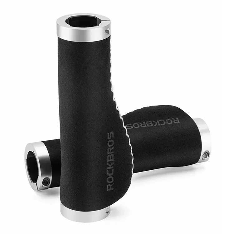 ROCKBROS 1 Pair Shock Absorption Bike Handlebar Grip Cover Leather+Silicone+Aluminum Alloy Bicycle Handlebar Sleeve - Silver
