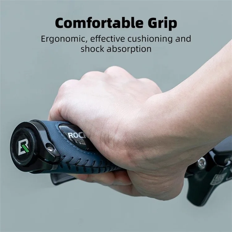 ROCKBROS 1 Pair Shock Absorption Bike Handlebar Grip Cover Leather+Silicone+Aluminum Alloy Bicycle Handlebar Sleeve - Silver