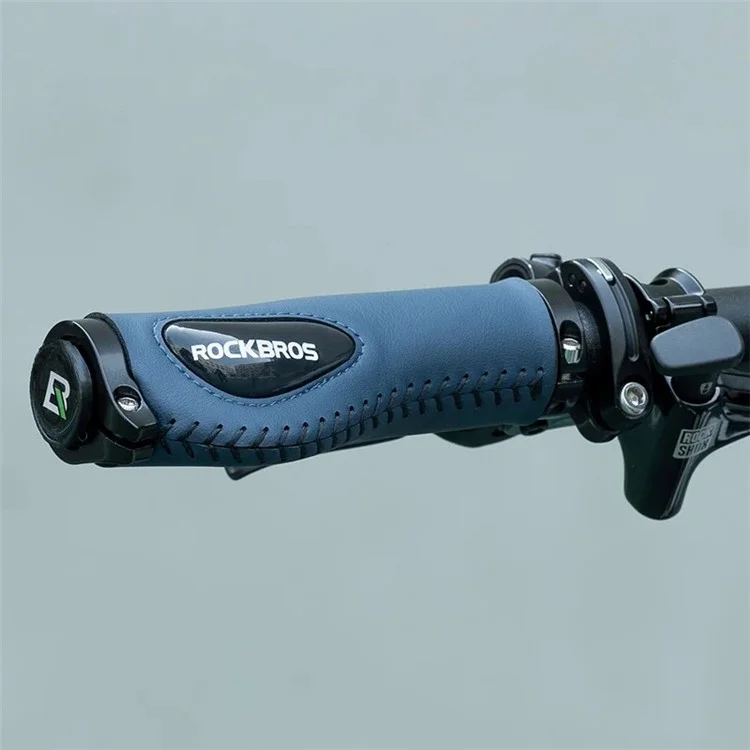 ROCKBROS 1 Pair Shock Absorption Bike Handlebar Grip Cover Leather+Silicone+Aluminum Alloy Bicycle Handlebar Sleeve - Silver