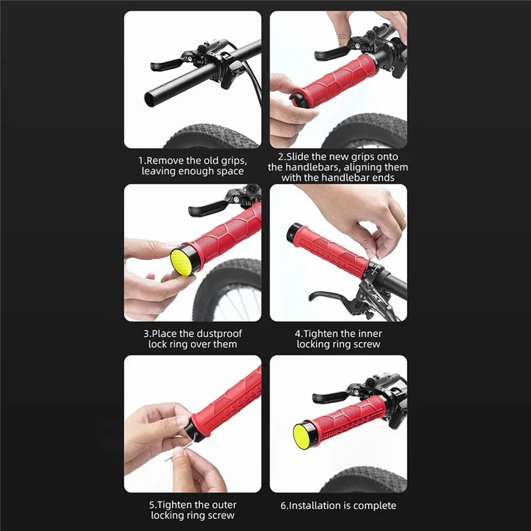 ROCKBROS 2023-14A 1 Pair Handlebar Grips with Reflective End Plugs Bicycle Handle Cover - Red