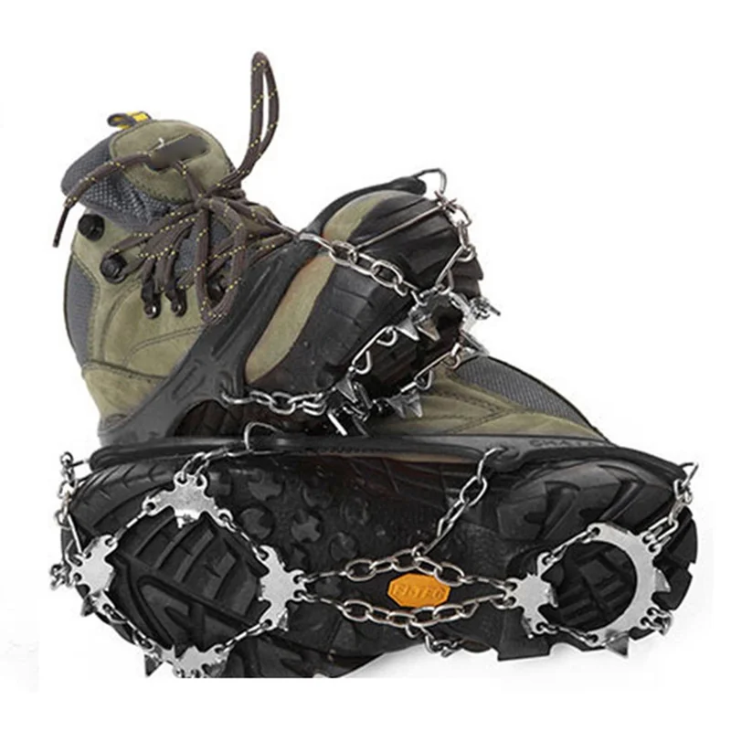 AOTU AT8608 1 Paire 18 Dents Crampons Antidérapants Tpe + Grouilles de Neige en Acier Inoxydable Grippers de Chaussures - Noir / M