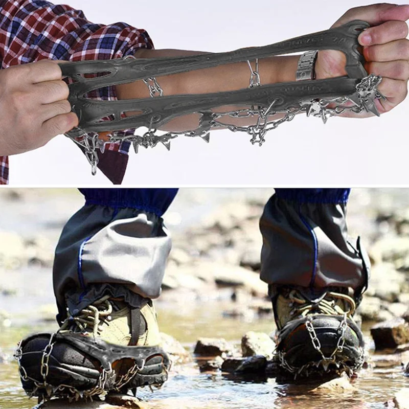 AOTU AT8608 1 Pair 18 Teeth Anti-slip Crampons TPE+Stainless Steel Snow Ground Climbing Shoe Grippers - Black / M