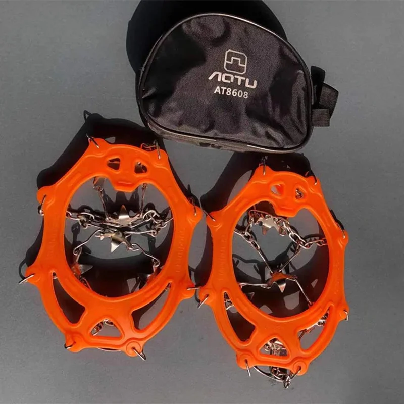 AOTU AT8608 1 Pair 18 Teeth Anti-slip Crampons TPE+Stainless Steel Snow Ground Climbing Shoe Grippers - Black / M