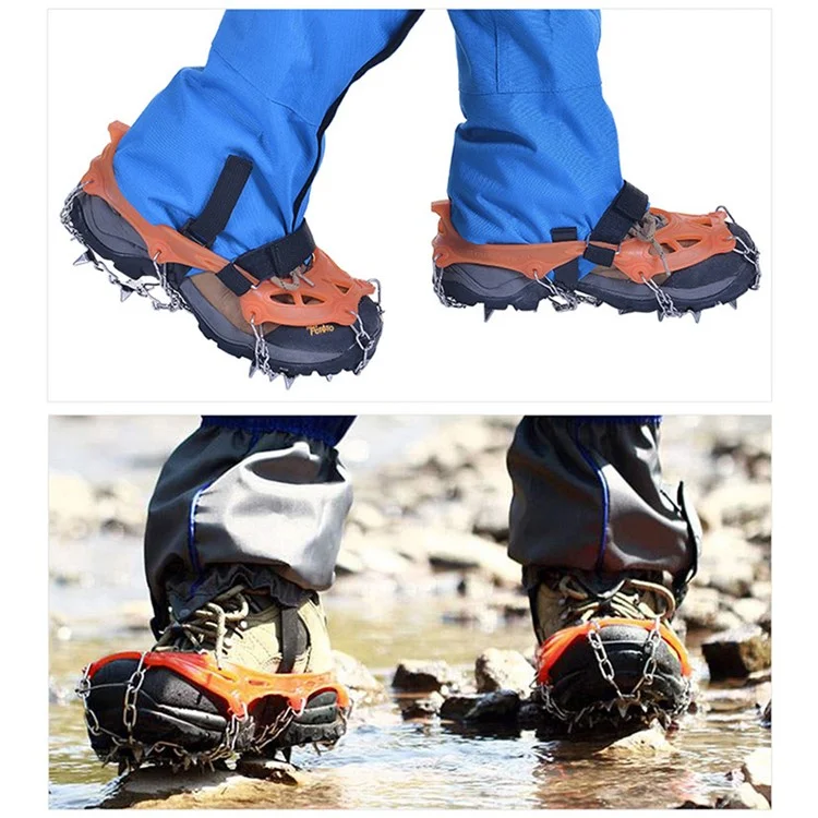 AOTU AT8607 1 Pair 19 Teeth Anti-slip Crampons TPE+Stainless Steel Ice Snow Ground Shoe Grippers - Orange / M