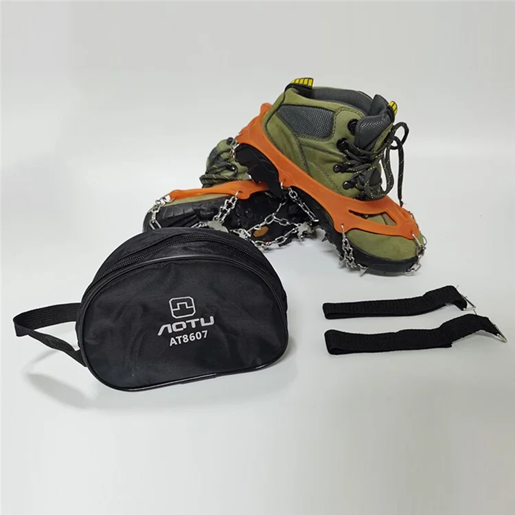 AOTU AT8607 1 Pair 19 Teeth Anti-slip Crampons TPE+Stainless Steel Ice Snow Ground Shoe Grippers - Orange / M