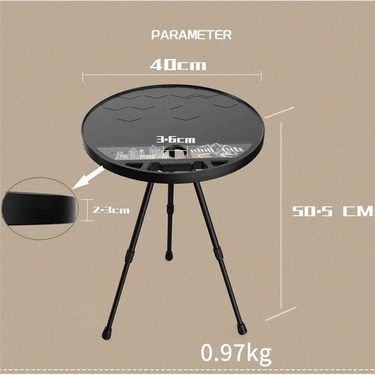 Mesa redonda para camping al aire libre de 40 cm LZ-03, portátil y desmontable, de aleación de aluminio y PE