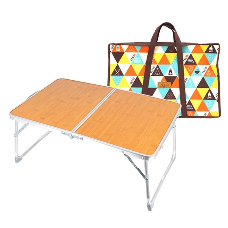 CLS 61cmx40.5cmx27cm Mesa de Piquenique e Acampamento Ao Ar Livre, Bambu + Liga de Alumínio Dobrável com Bolsa de Armazenamento