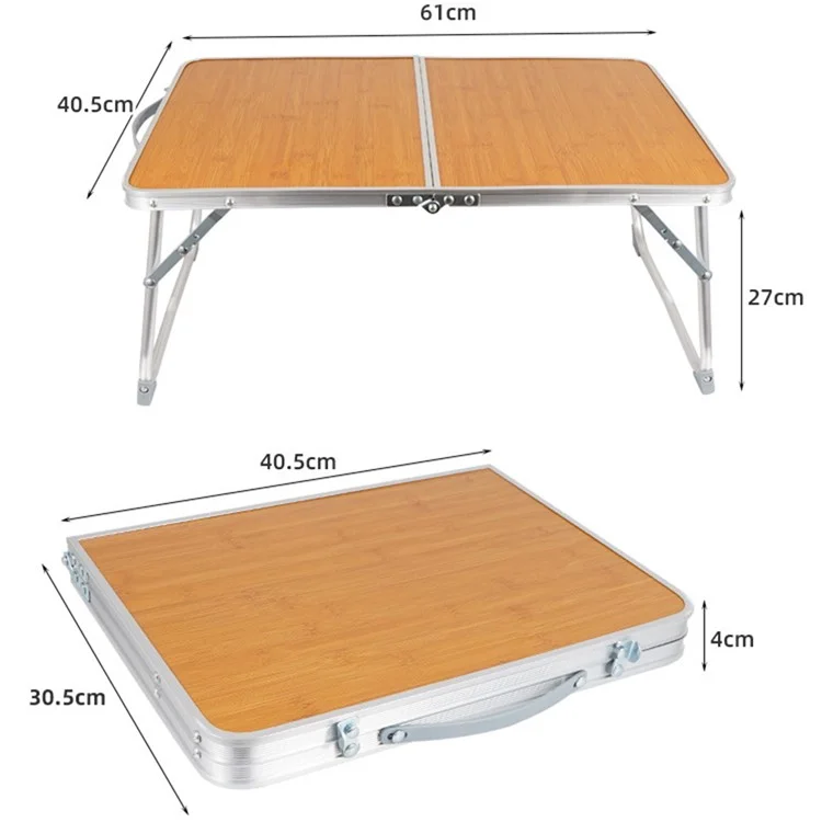 CLS 61cmx40.5cmx27cm Mesa de Piquenique e Acampamento Ao Ar Livre, Bambu + Liga de Alumínio Dobrável com Bolsa de Armazenamento